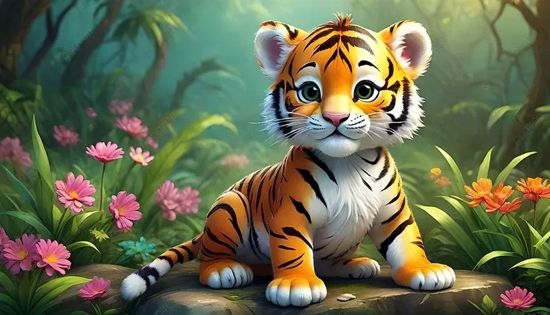Hình nền hổ con dễ thương với phong cách nhẹ nhàng, đáng yêu